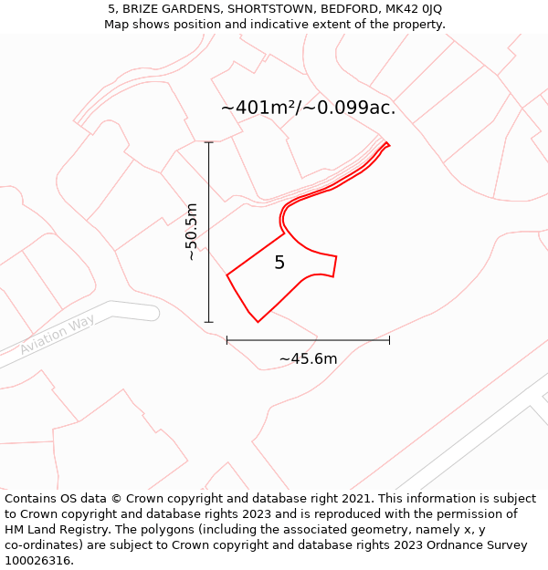 5, BRIZE GARDENS, SHORTSTOWN, BEDFORD, MK42 0JQ: Plot and title map