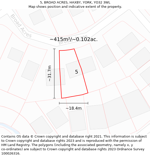 5, BROAD ACRES, HAXBY, YORK, YO32 3WL: Plot and title map