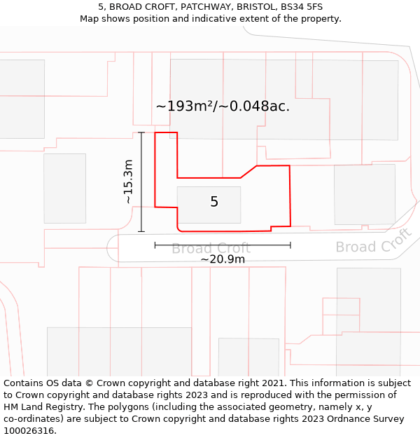 5, BROAD CROFT, PATCHWAY, BRISTOL, BS34 5FS: Plot and title map