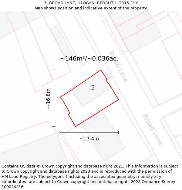 5, BROAD LANE, ILLOGAN, REDRUTH, TR15 3HY: Plot and title map