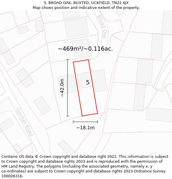 5, BROAD OAK, BUXTED, UCKFIELD, TN22 4JX: Plot and title map