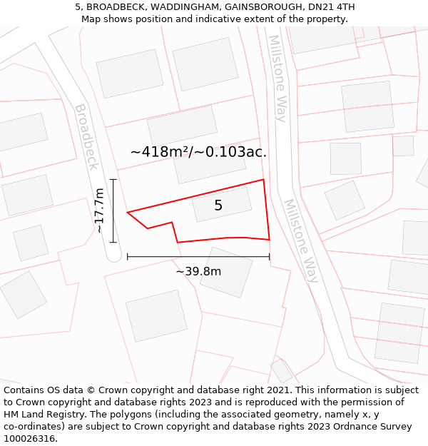 5, BROADBECK, WADDINGHAM, GAINSBOROUGH, DN21 4TH: Plot and title map