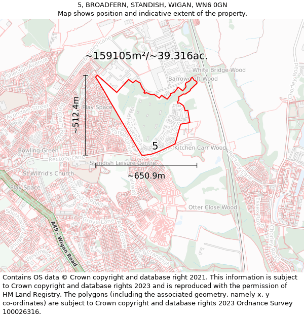 5, BROADFERN, STANDISH, WIGAN, WN6 0GN: Plot and title map