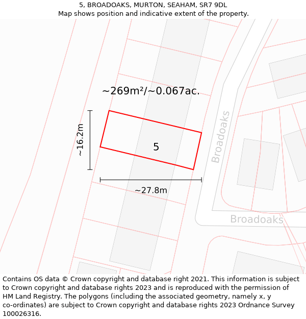 5, BROADOAKS, MURTON, SEAHAM, SR7 9DL: Plot and title map