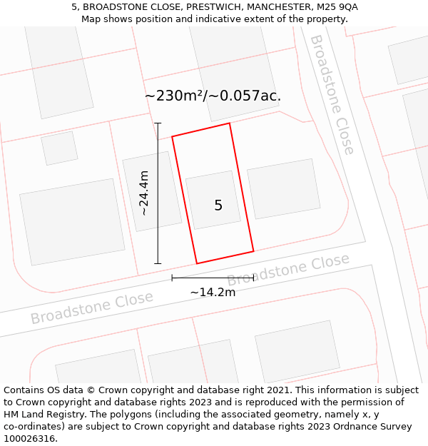 5, BROADSTONE CLOSE, PRESTWICH, MANCHESTER, M25 9QA: Plot and title map