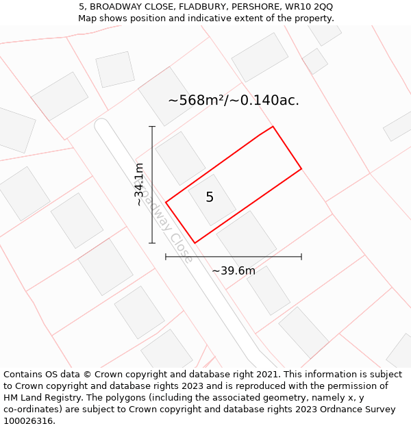 5, BROADWAY CLOSE, FLADBURY, PERSHORE, WR10 2QQ: Plot and title map