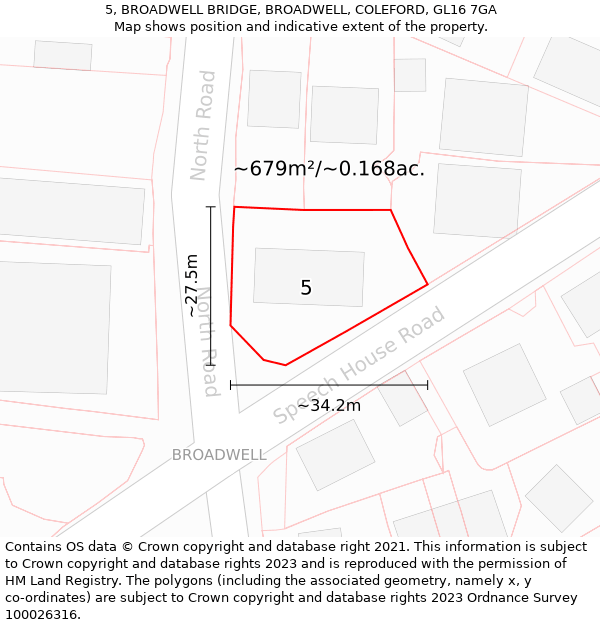 5, BROADWELL BRIDGE, BROADWELL, COLEFORD, GL16 7GA: Plot and title map