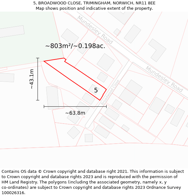 5, BROADWOOD CLOSE, TRIMINGHAM, NORWICH, NR11 8EE: Plot and title map