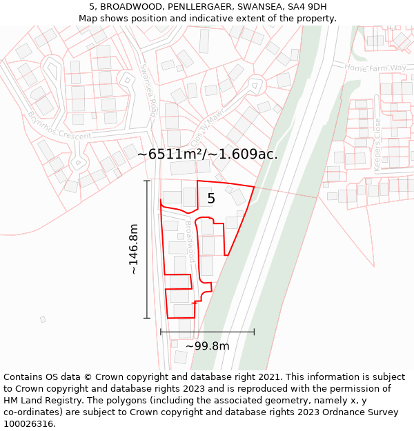 5, BROADWOOD, PENLLERGAER, SWANSEA, SA4 9DH: Plot and title map