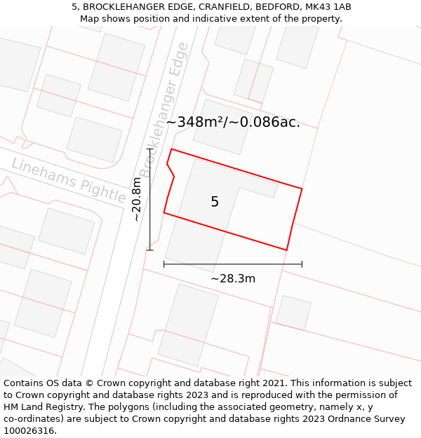 5, BROCKLEHANGER EDGE, CRANFIELD, BEDFORD, MK43 1AB: Plot and title map