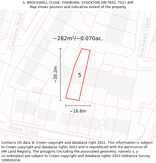 5, BROCKWELL CLOSE, FISHBURN, STOCKTON-ON-TEES, TS21 4HF: Plot and title map