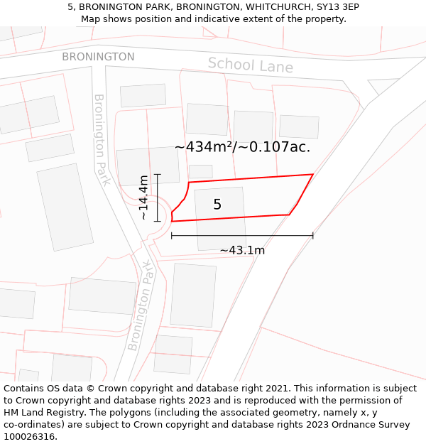 5, BRONINGTON PARK, BRONINGTON, WHITCHURCH, SY13 3EP: Plot and title map