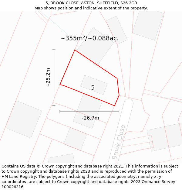 5, BROOK CLOSE, ASTON, SHEFFIELD, S26 2GB: Plot and title map