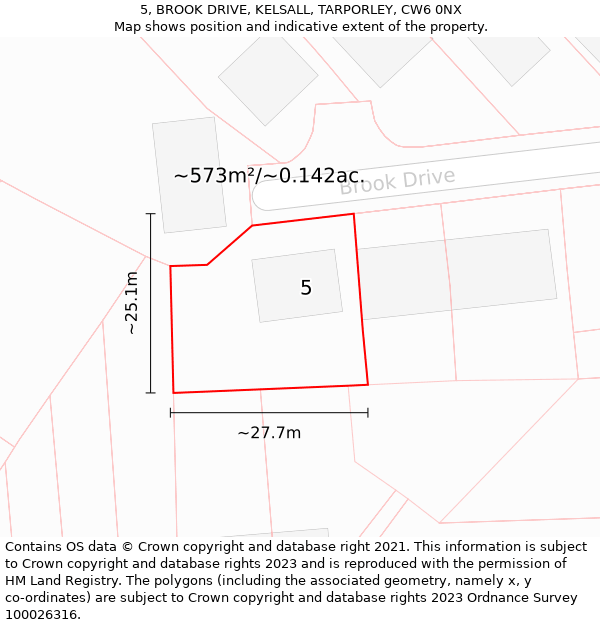 5, BROOK DRIVE, KELSALL, TARPORLEY, CW6 0NX: Plot and title map