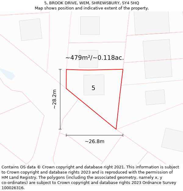 5, BROOK DRIVE, WEM, SHREWSBURY, SY4 5HQ: Plot and title map