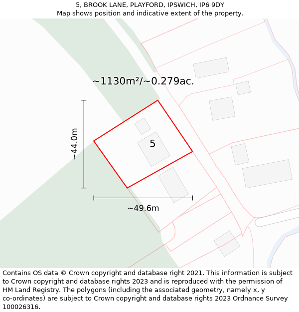 5, BROOK LANE, PLAYFORD, IPSWICH, IP6 9DY: Plot and title map