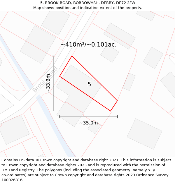 5, BROOK ROAD, BORROWASH, DERBY, DE72 3FW: Plot and title map