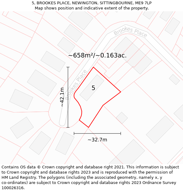 5, BROOKES PLACE, NEWINGTON, SITTINGBOURNE, ME9 7LP: Plot and title map