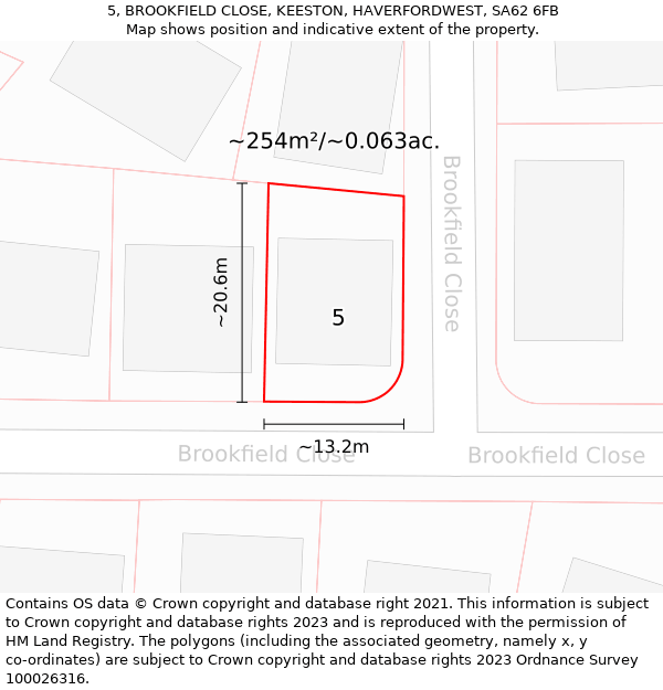 5, BROOKFIELD CLOSE, KEESTON, HAVERFORDWEST, SA62 6FB: Plot and title map