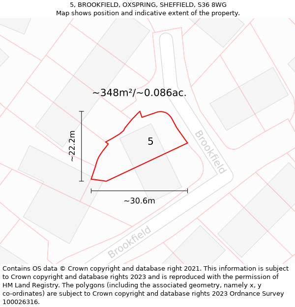 5, BROOKFIELD, OXSPRING, SHEFFIELD, S36 8WG: Plot and title map