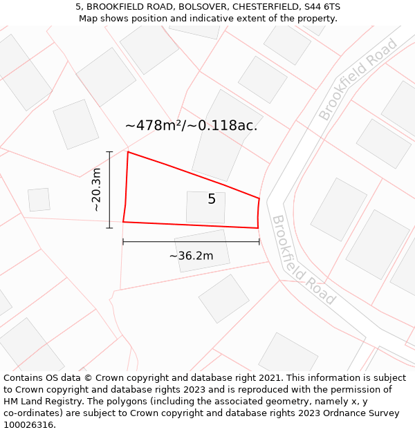 5, BROOKFIELD ROAD, BOLSOVER, CHESTERFIELD, S44 6TS: Plot and title map