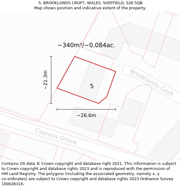 5, BROOKLANDS CROFT, WALES, SHEFFIELD, S26 5QB: Plot and title map