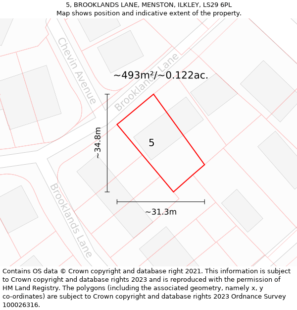 5, BROOKLANDS LANE, MENSTON, ILKLEY, LS29 6PL: Plot and title map