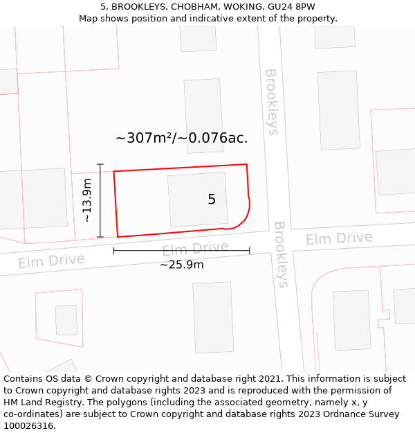 5, BROOKLEYS, CHOBHAM, WOKING, GU24 8PW: Plot and title map