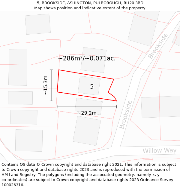 5, BROOKSIDE, ASHINGTON, PULBOROUGH, RH20 3BD: Plot and title map