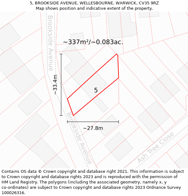 5, BROOKSIDE AVENUE, WELLESBOURNE, WARWICK, CV35 9RZ: Plot and title map