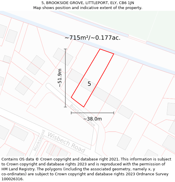 5, BROOKSIDE GROVE, LITTLEPORT, ELY, CB6 1JN: Plot and title map