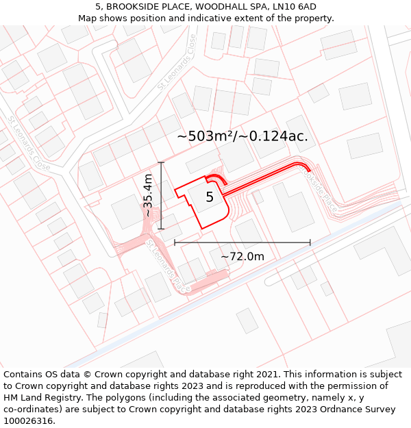 5, BROOKSIDE PLACE, WOODHALL SPA, LN10 6AD: Plot and title map