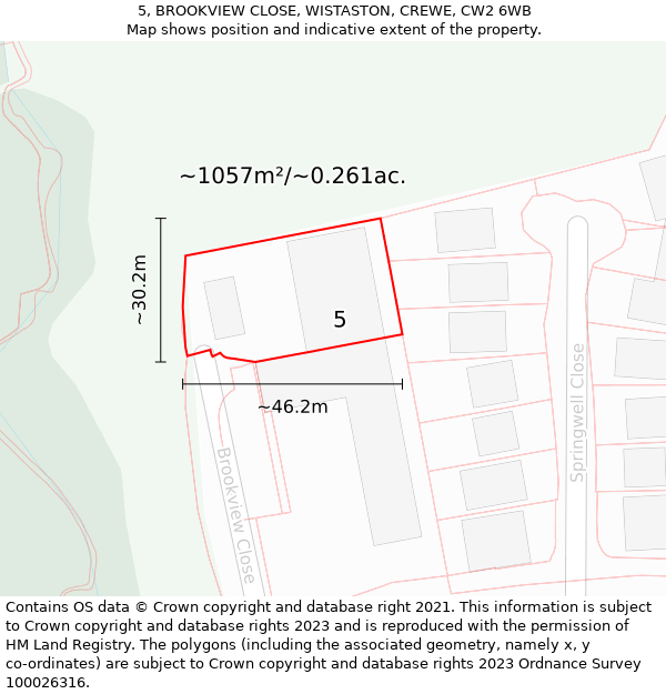 5, BROOKVIEW CLOSE, WISTASTON, CREWE, CW2 6WB: Plot and title map