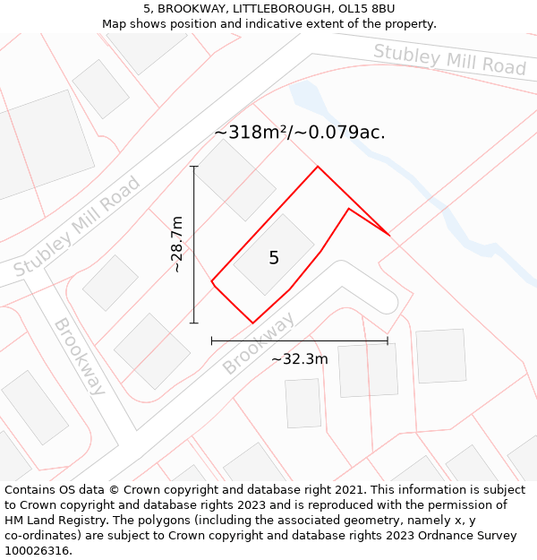 5, BROOKWAY, LITTLEBOROUGH, OL15 8BU: Plot and title map