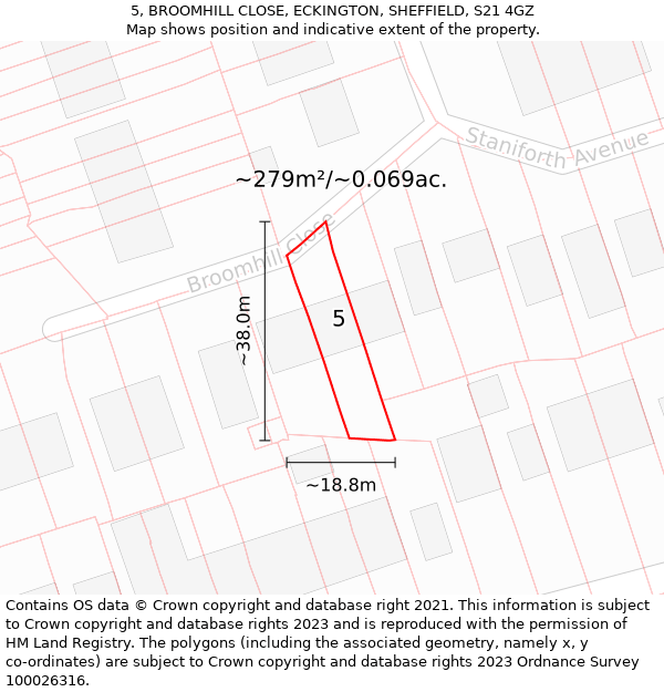 5, BROOMHILL CLOSE, ECKINGTON, SHEFFIELD, S21 4GZ: Plot and title map