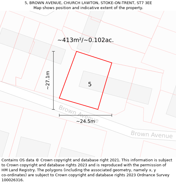 5, BROWN AVENUE, CHURCH LAWTON, STOKE-ON-TRENT, ST7 3EE: Plot and title map