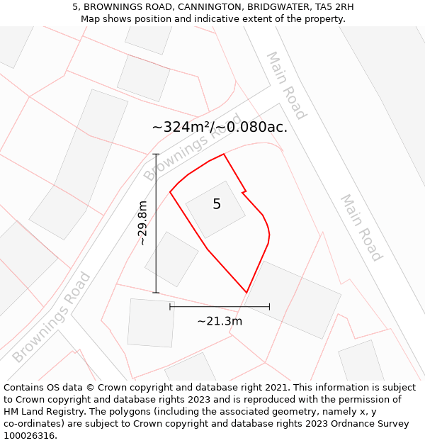 5, BROWNINGS ROAD, CANNINGTON, BRIDGWATER, TA5 2RH: Plot and title map