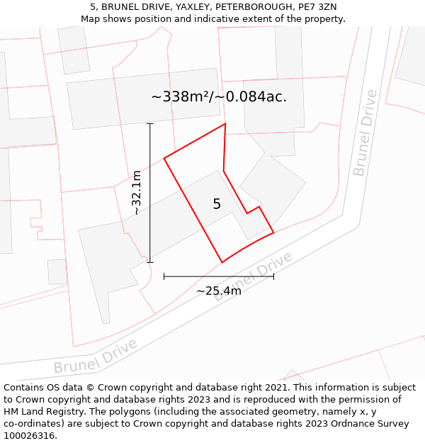 5, BRUNEL DRIVE, YAXLEY, PETERBOROUGH, PE7 3ZN: Plot and title map