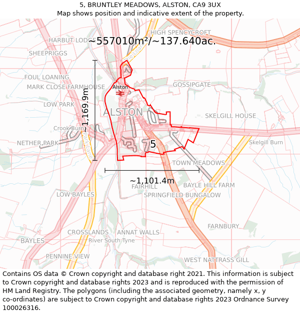 5, BRUNTLEY MEADOWS, ALSTON, CA9 3UX: Plot and title map