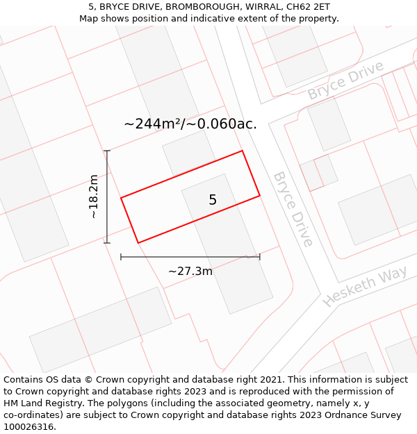 5, BRYCE DRIVE, BROMBOROUGH, WIRRAL, CH62 2ET: Plot and title map