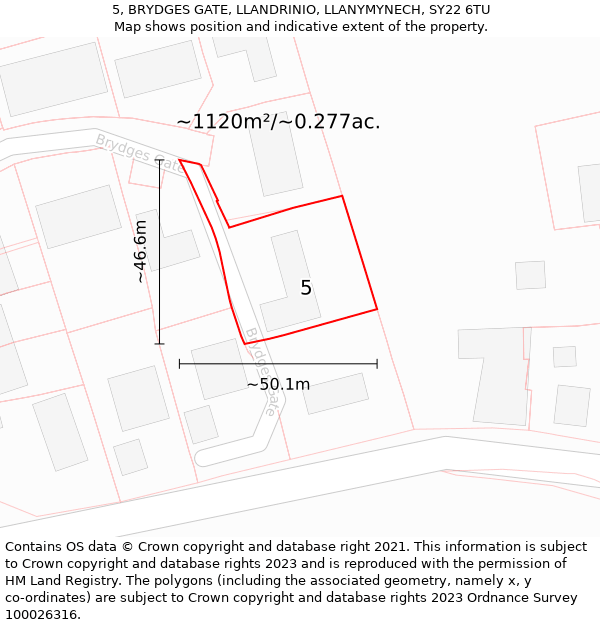 5, BRYDGES GATE, LLANDRINIO, LLANYMYNECH, SY22 6TU: Plot and title map