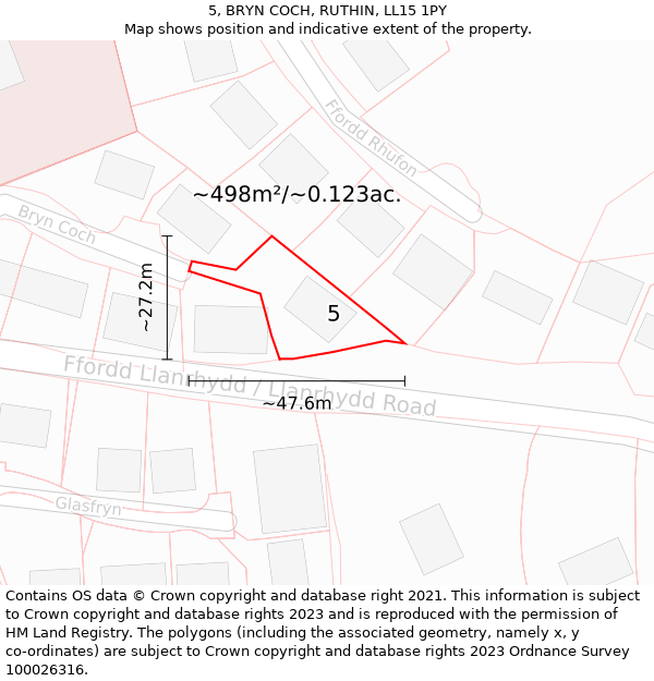 5, BRYN COCH, RUTHIN, LL15 1PY: Plot and title map