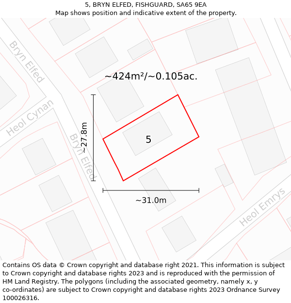 5, BRYN ELFED, FISHGUARD, SA65 9EA: Plot and title map