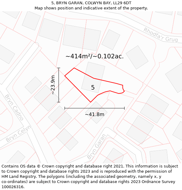 5, BRYN GARAN, COLWYN BAY, LL29 6DT: Plot and title map