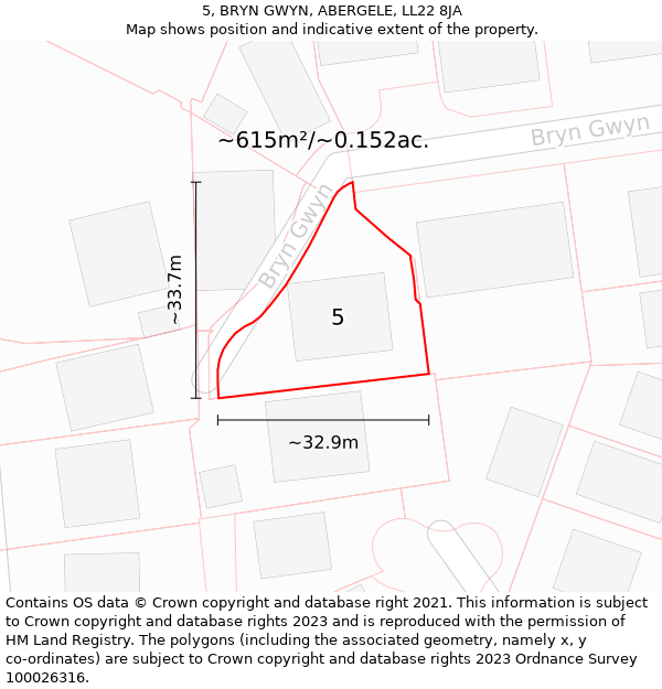 5, BRYN GWYN, ABERGELE, LL22 8JA: Plot and title map