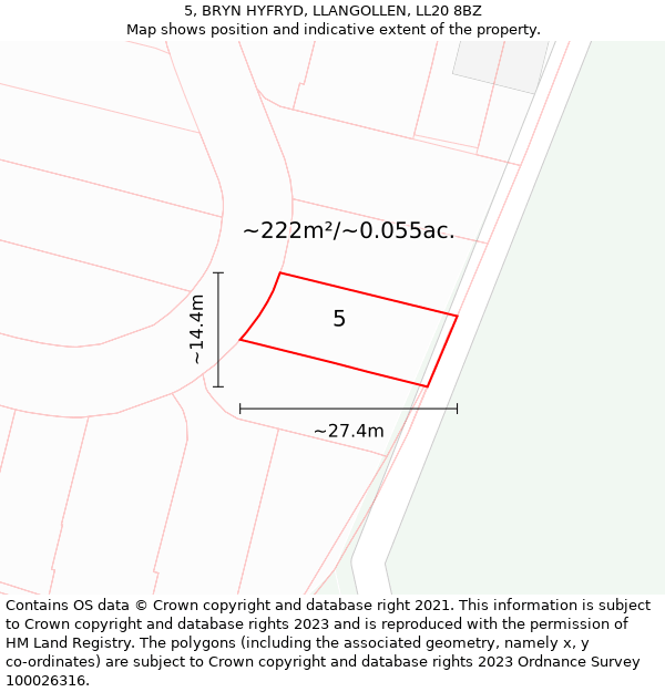 5, BRYN HYFRYD, LLANGOLLEN, LL20 8BZ: Plot and title map