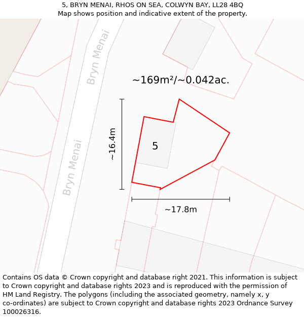 5, BRYN MENAI, RHOS ON SEA, COLWYN BAY, LL28 4BQ: Plot and title map