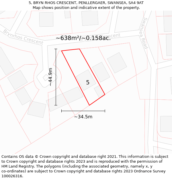 5, BRYN RHOS CRESCENT, PENLLERGAER, SWANSEA, SA4 9AT: Plot and title map