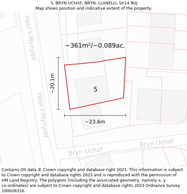 5, BRYN UCHAF, BRYN, LLANELLI, SA14 9UJ: Plot and title map