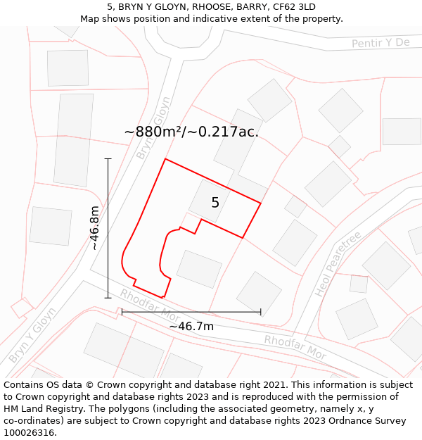 5, BRYN Y GLOYN, RHOOSE, BARRY, CF62 3LD: Plot and title map